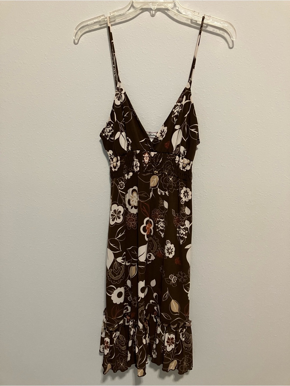 Soulmates Brown Floral Spaghetti Strap Ruffle Hem Mini Dress Size L